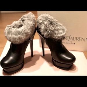 YSL Leather & Fur Ankle Boots Size 36